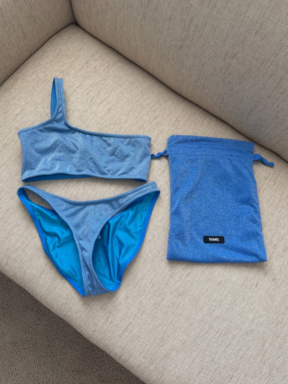 Triangl Sparkling Light Blue One-Shoulder Bikini with Pouch
